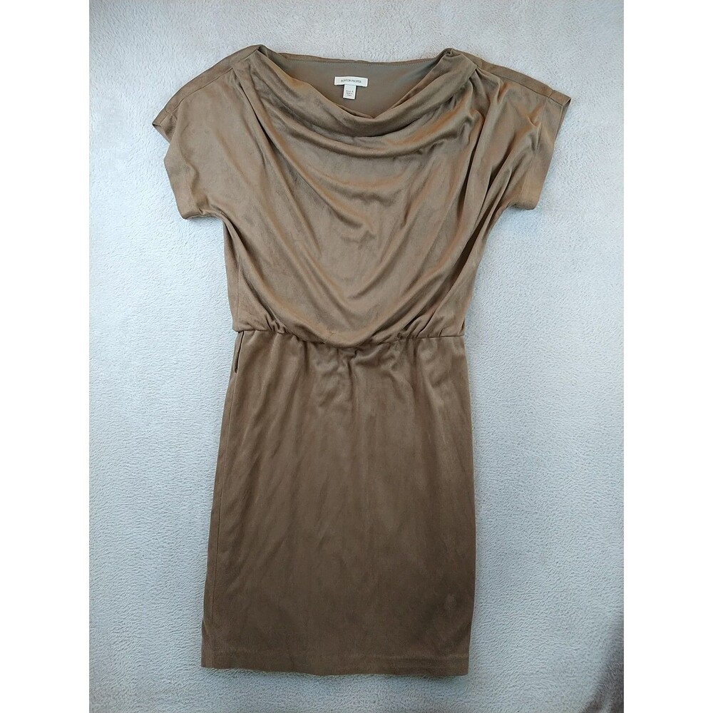 Boston Proper Dress Women's 4 Faux Suede Drape neck Drop Waist Midi